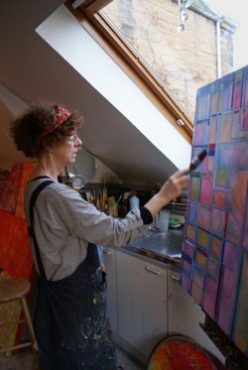 The artist Francesca Wilkinson Shaw at work in her studio